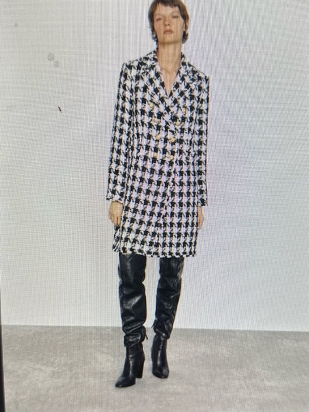 ZARA Black & White Houndstooth Double-Breasted Blazer - Picture 7 of 7